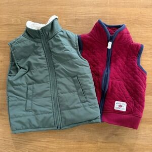 Carters Baby Boy Vests Lot 2 Green Puffer Sherpa Burgundy Quilted 12M
